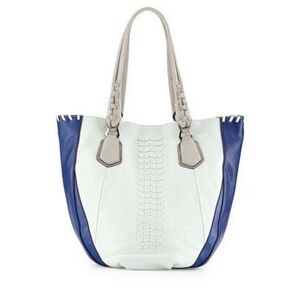 orYANY Woven Detail Leather Tote Mint Navy Taupe Colorblock Shoulder Bag